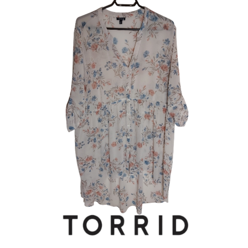Torrid Sheer Floral High-Low Blouse/Cover Up
